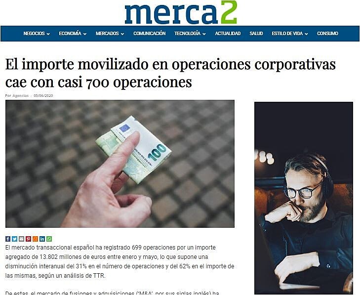 El importe movilizado en operaciones corporativas cae con casi 700 operaciones